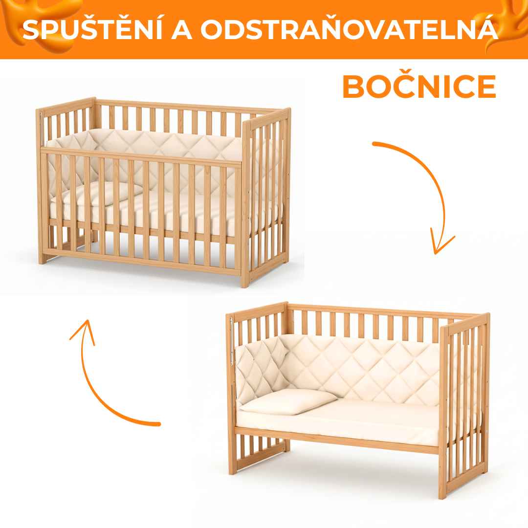 Dětská postýlka Sleeppo Gekko Kids 120x60. Přírodní Buk